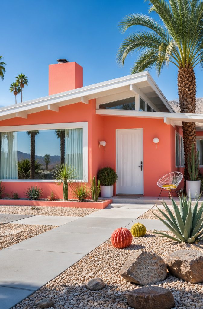 A brightly painted house in a sunny neighborhood.