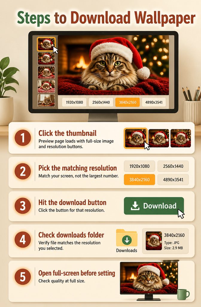 Christmas Cat Wallpaper: Festive Feline Backgrounds for Screens 7 Instructions for downloading cat wallpapers.