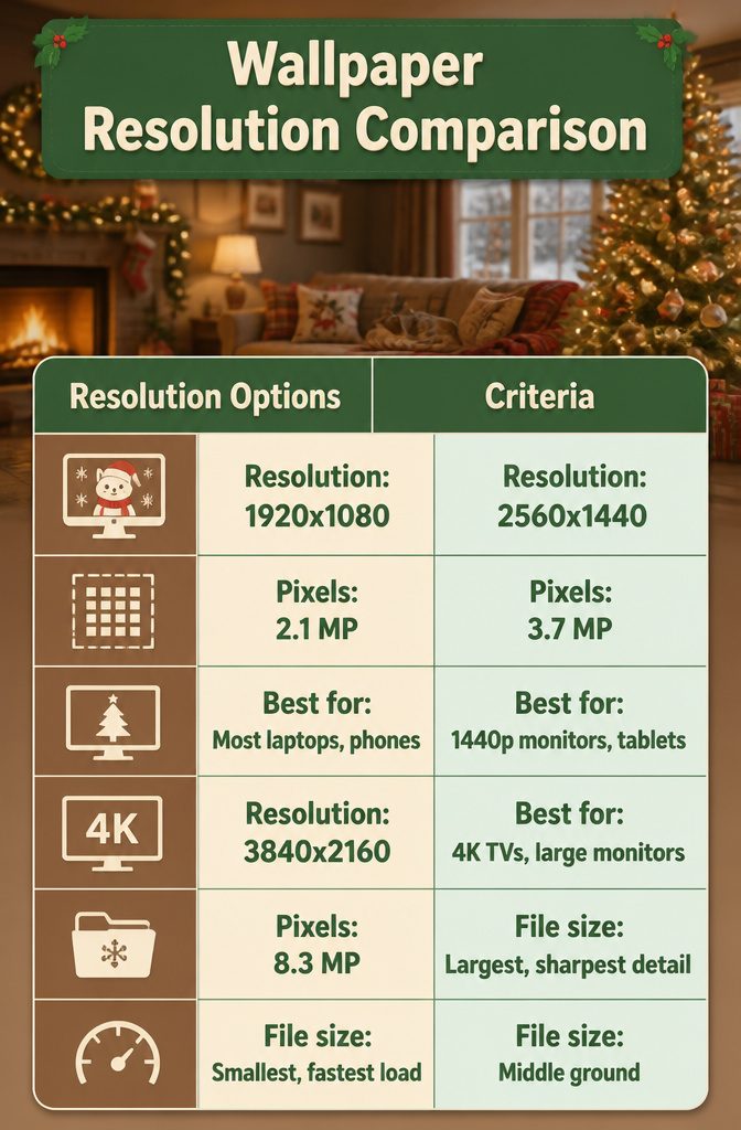 Christmas Cat Wallpaper: Festive Feline Backgrounds for Screens 6 A chart comparing resolutions for Christmas cat wallpapers.
