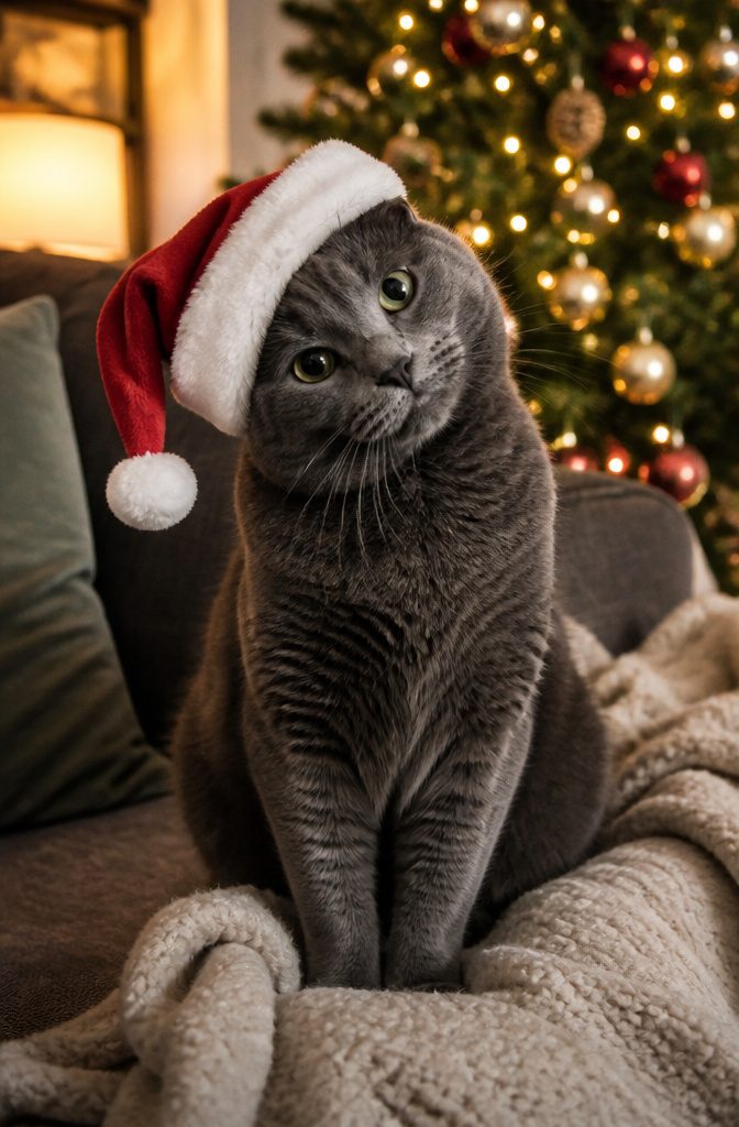 Christmas Cat Wallpaper: Festive Feline Backgrounds for Screens 2 A cat wearing a Santa hat.