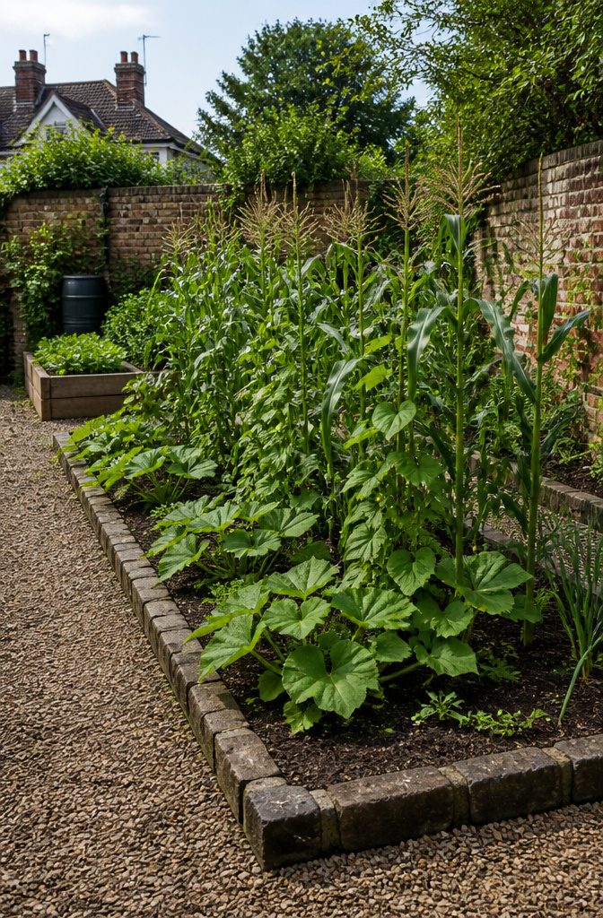 Companion Planting Chart: How to Pair Vegetables, Herbs and Flowers 14 Corn, beans, and squash growing together in a garden.