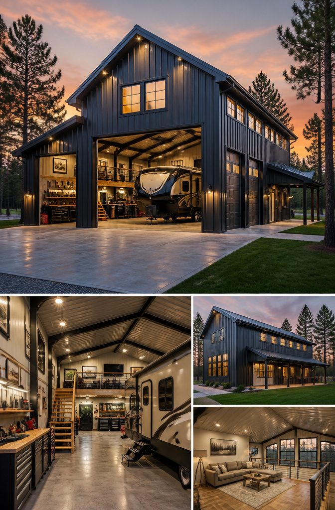 Detached Garage With Loft: Sizes, Layouts, and Uses 6 A custom garage designed for RVs and workshop space.