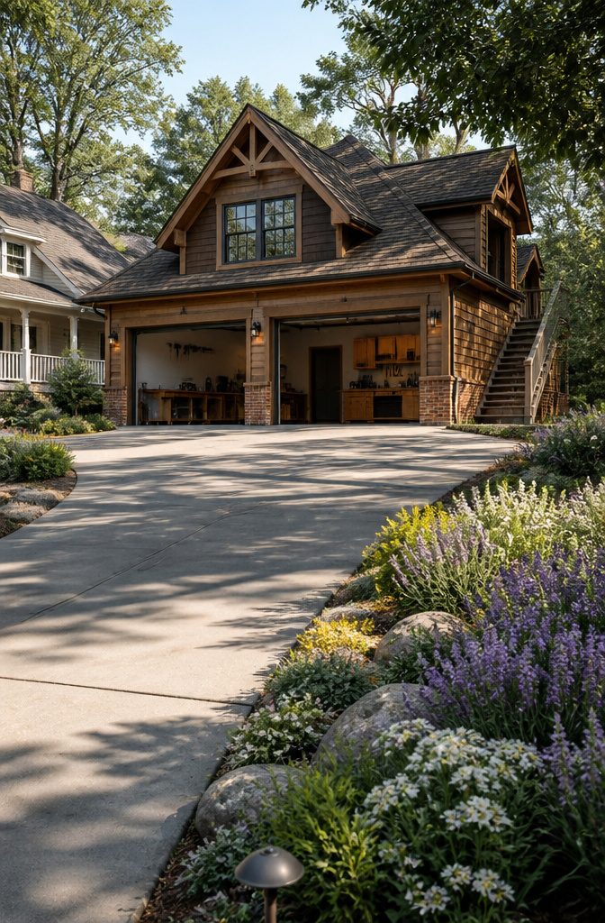 Detached Garage With Loft: Sizes, Layouts, and Uses 10 A detached garage with a blend of brick and timber.