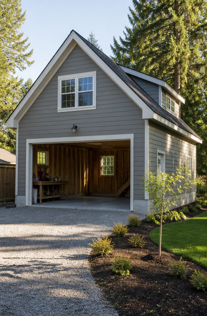 Detached Garage With Loft: Sizes, Layouts, and Uses 11 A concrete foundation of a detached garage with framing.