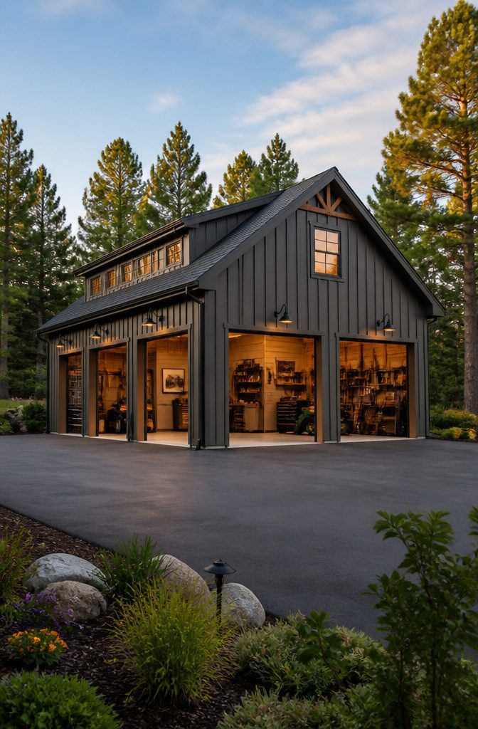 Detached Garage With Loft: Sizes, Layouts, and Uses 5 A large multi-bay garage with a loft for storage.