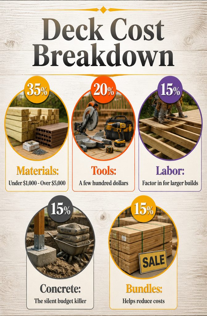 A breakdown of costs associated with building a deck.
