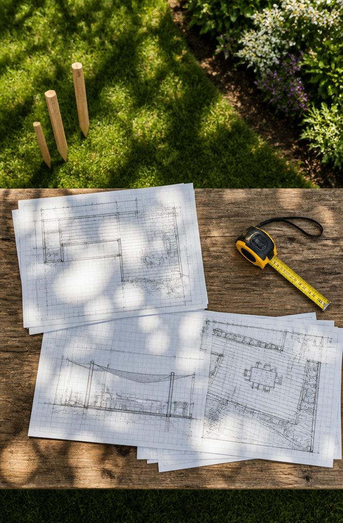 A detailed sketch of a deck layout on graph paper.